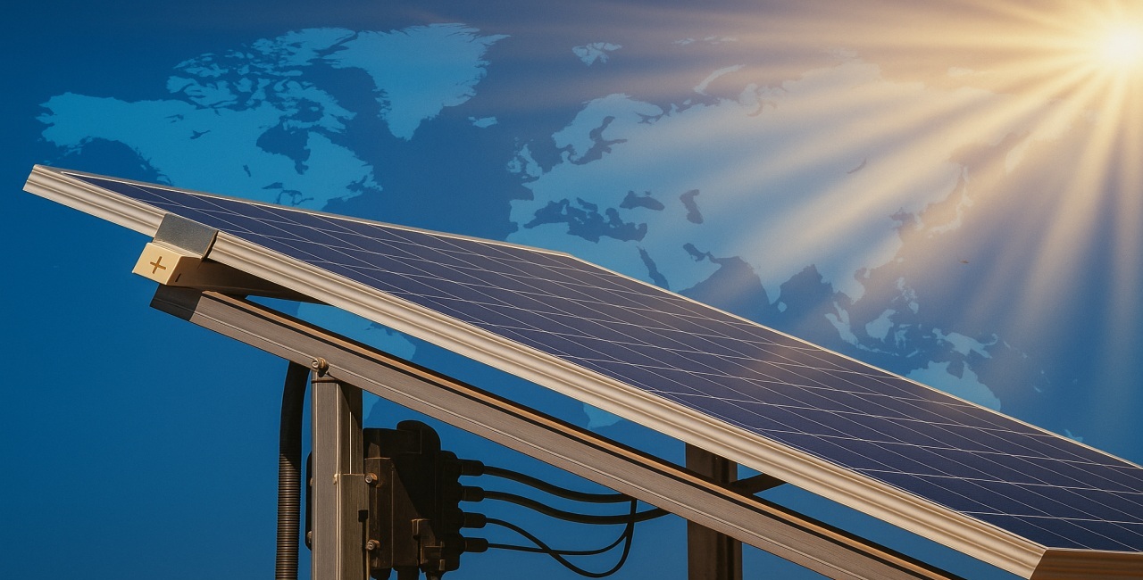 Solar panel with global map background
